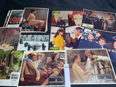 several old movie posters of men and women sitting on a couch