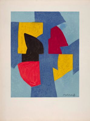 an image of a picture of a painting with a red, yellow, blue and black design