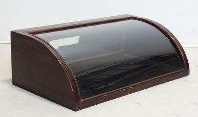 brown wooden desk organizer with black glass top