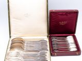 a lot of silverware in a case on the table