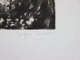 a black and white drawing of a bear in the woods