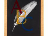 an image of a black and white photo of a feather with the letters abc on it