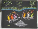 painting of a group of people in a boat on a body of water