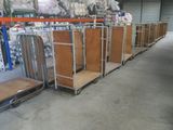 many carts that are lined up in a warehouse