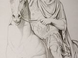 a drawing of a man riding on a horse