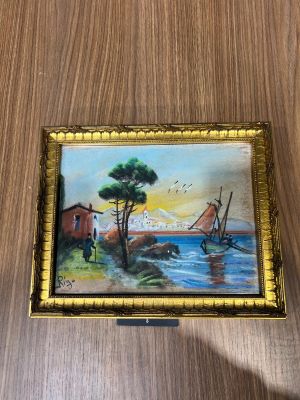 Paysage de méditerranée dessin au fusain signé RIGO encadré …