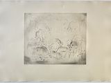 an old drawing of a group of animals in a field