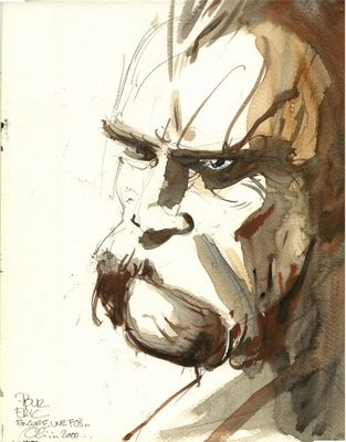 peinture représentant un gros plan du visage d'un homme sur une feuille de papier
