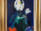 une peinture de fleurs dans un vase sur une table