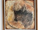 a close up of a painting of a horse in a wooden frame