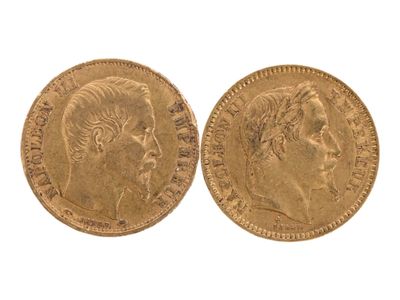 Deux pièces de 20 Francs or Napoléon III tête nue de 1860 et… - Photo 1