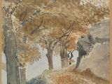 an image of a watercolor painting of a man walking down a path