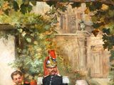 a painting of a group of men playing a game of chess