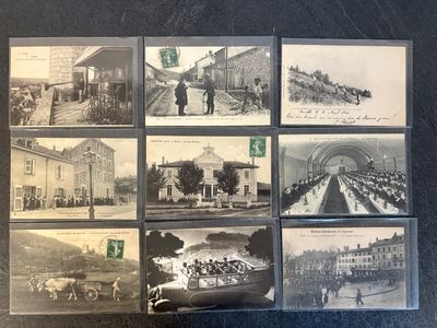several old black and white photographs of people riding horses and carriages