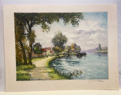 a picture of a painting of a river scene