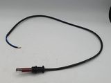 a close up of a black wire with a red and blue cord