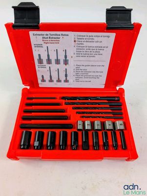 a red tool kit with a number of tools in it
