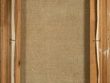 a painting of a wooden frame with a piece of fabric hanging from it