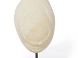 a white hat on a black stand on a white background