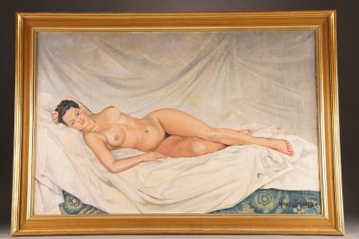 an image of a painting of a naked woman laying on a bed