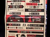 a newspaper advertisement on a black background with a red and white design
