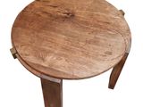 a small wooden table with a wooden top on a white background