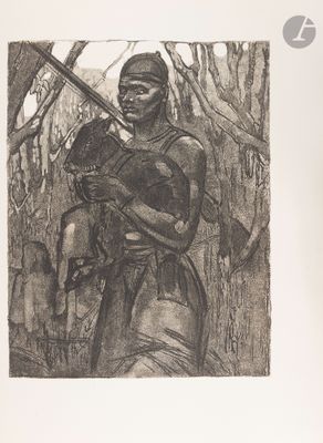 a black and white drawing of a woman holding a dog