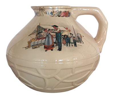 un vase blanc sur lequel est représenté un homme et une femme