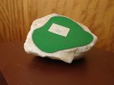 a small rock with a green patch on top of it