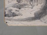 a drawing of a man riding a horse in a wooded area