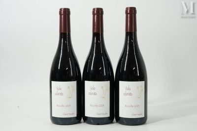 trois bouteilles de vin rouge posées l'une à côté de l'autre sur une surface blanche