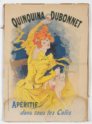 an old french poster advertising a woman in a yellow dress
