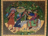an image of a painting of a group of people riding on a horse