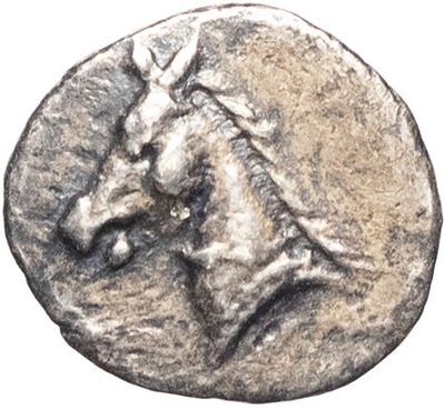 a close up of a coin with a horse on it