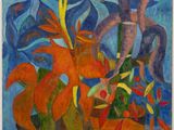 une image d'une peinture de fleurs dans un vase sur une table