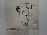 drawing of a woman holding a child on the beach