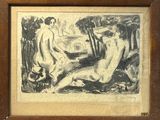 an image of a drawing of two nudes in a wood frame