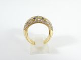 a close up of a gold ring with blue and white diamonds