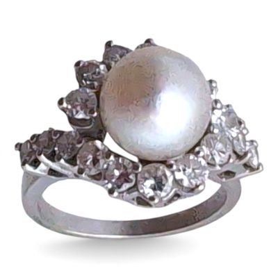 BAGUE or gris perle et diamants Poids 6,1 g TDD 51