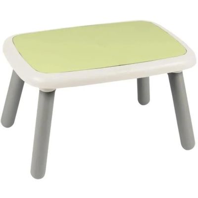a small table with a green top and grey legs