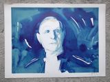 painting of a man in a suit and tie with a blue background