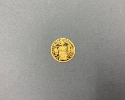 gros plan d'une pièce d'or sur une surface grise