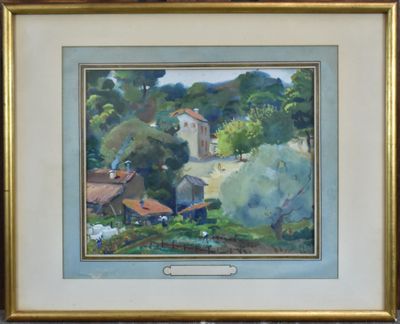Géo MARESTE (1875-1940) - Vue de village Gouache, signée en …