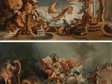two pictures of a painting of a man on a horse and a woman on a horse