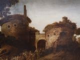 painting of a painting of a castle with a clock tower in the background