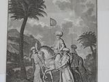 an old picture of a man on a horse being led by a woman