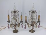 paire de chandeliers anciens en cristal et laiton