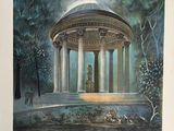 une image représentant un tableau d'un belvédère au milieu d'un parc