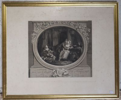 Lithographie en noir et blanc "La félicité villageoise" grav…