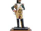 figurine représentant un soldat armé d'une épée, posée sur un socle en bois